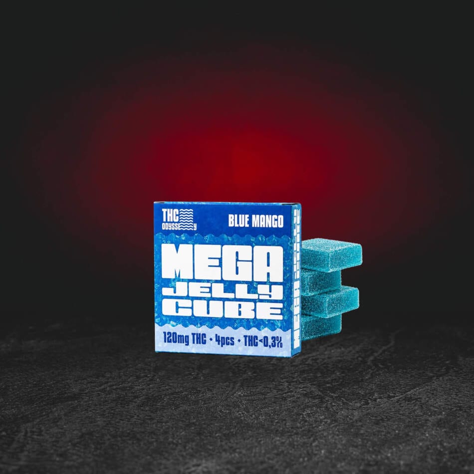 TH Odyssey MEGA Jelly Cubes 120 mg Blue Mango – prémium gyümölcszselé természetes kenderolajjal és egzotikus Blue Mango ízzel