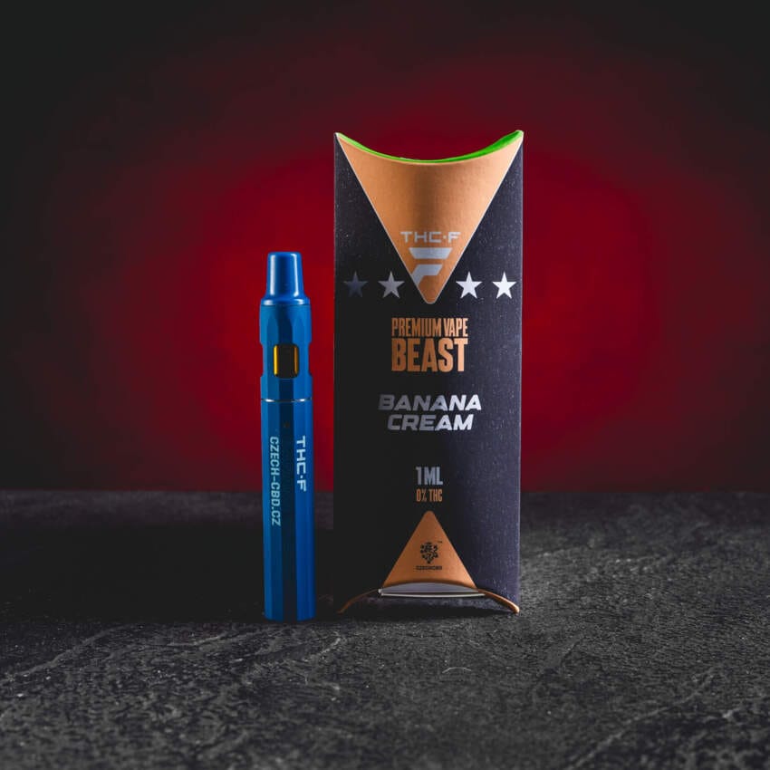 THF BEAST Banana Cream eldobható vape prémium THF formulával, sativa-inspirált profillal és finom krémes ízzel érett banán és tejszínes tónusokkal, tiszta euforikus és energizáló gyűjtői hatással, modern dizájnnal és következetes teljesítménnyel szedáció nélkül.